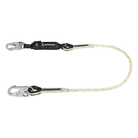 Safewaze Shock Absorbing Rope Lanyard, 6 ft. Length, Snap Hook, Forged Steel FS33215